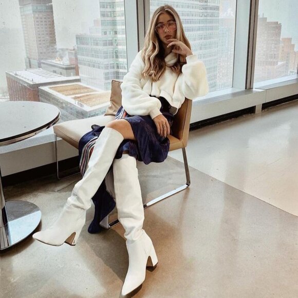 New SAM EDELMAN 7 6.5 Hutton Taupe Grey Leather Over-the-knee OTK Boot - Picture 5 of 5